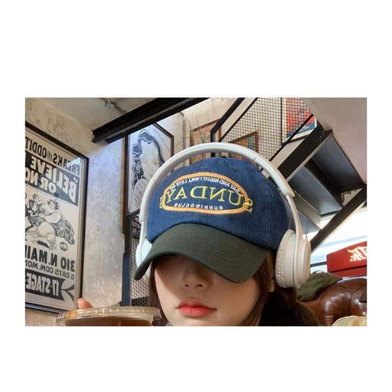 Lettering Embroidered Color Panel Baseball Cap