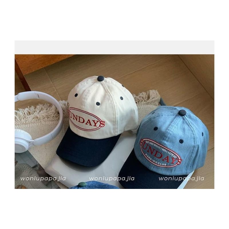 Lettering Embroidered Color Panel Baseball Cap