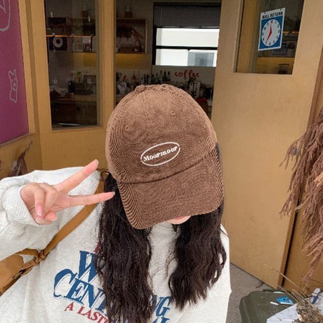 Lettering Embroidered Corduroy Baseball Cap - Coffee / M