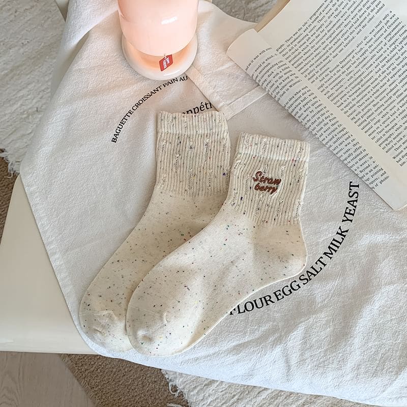 Lettering Embroidered Distressed Socks