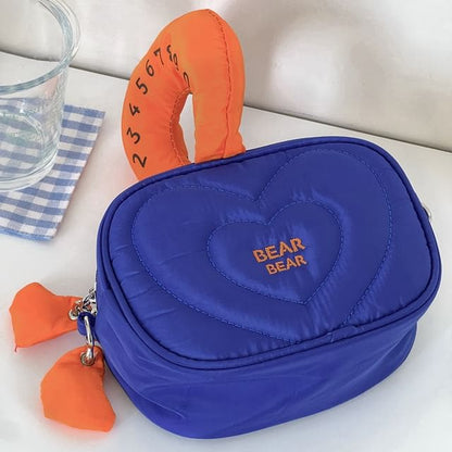 Lettering Embroidered Nylon Makeup Bag Crossbody Bag - Blue