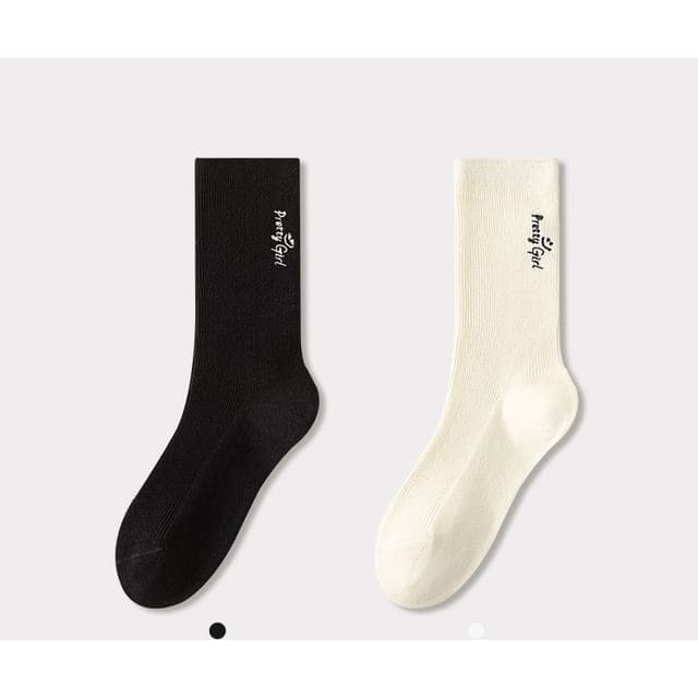 Lettering Embroidered Short Socks Set - Set of 2 Pairs