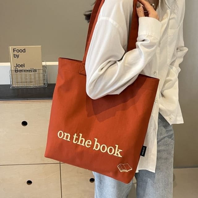 Lettering Embroidered Tote Bag