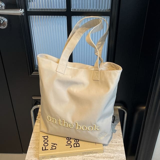 Lettering Embroidered Tote Bag - Off-White / One Size