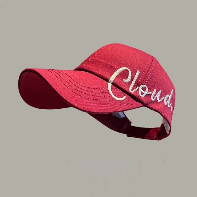 Lettering Embroidered Visor Baseball Cap - Red / One Size