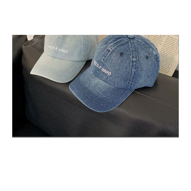 Lettering Embroidered Washed Denim Baseball Cap