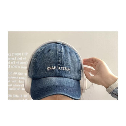 Lettering Embroidered Washed Denim Baseball Cap