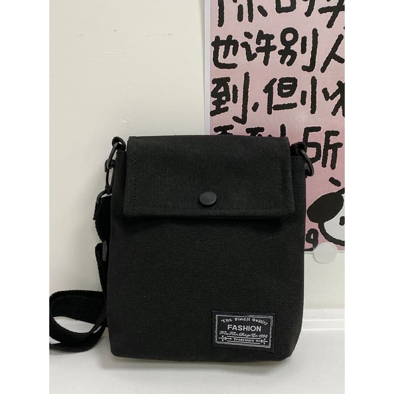 Lettering Flap Canvas Crossbody Pouch