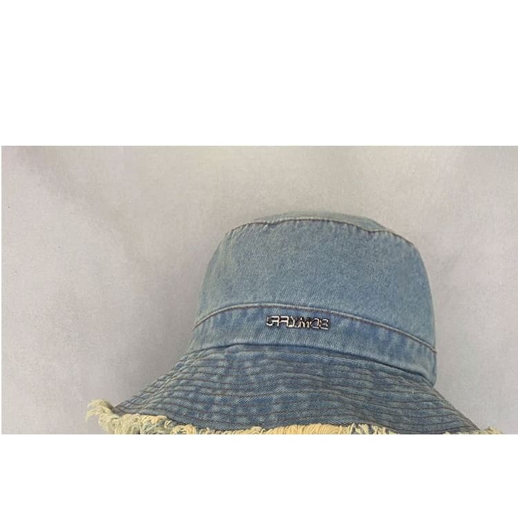 Lettering Fringed Denim Bucket Hat