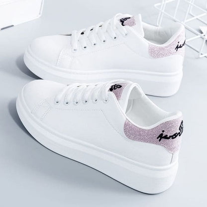 Lettering Glitter Platform Sneakers - Pink / 35