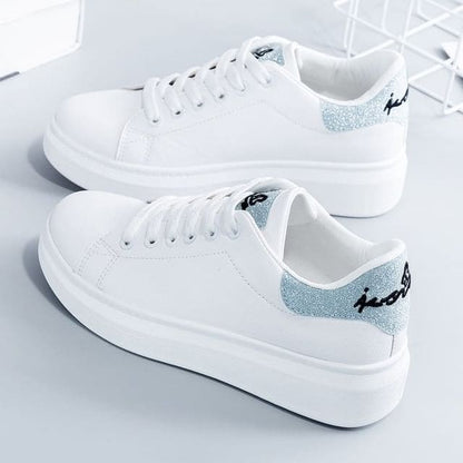 Lettering Glitter Platform Sneakers - Sky Blue / 35