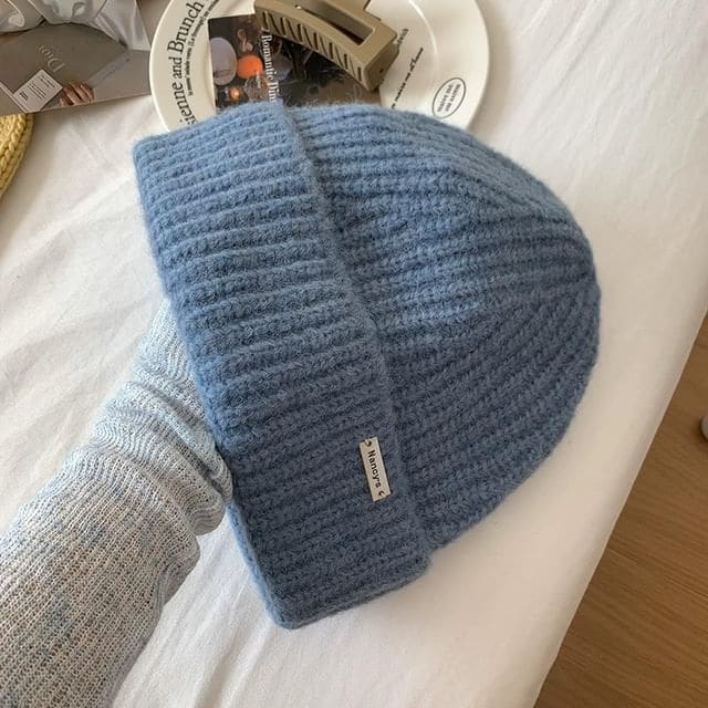 Lettering Knit Beanie - Sky Blue / M