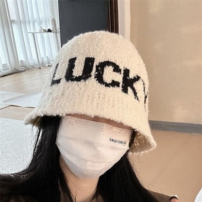 Lettering Knit Cloche Hat