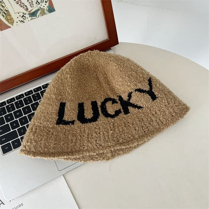 Lettering Knit Cloche Hat - Camel / M