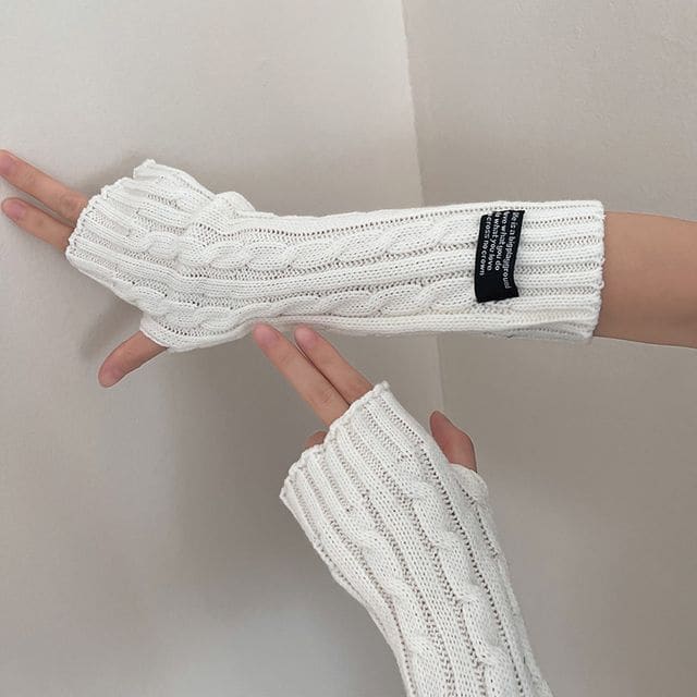 Lettering Knit Gloves - White / One Size