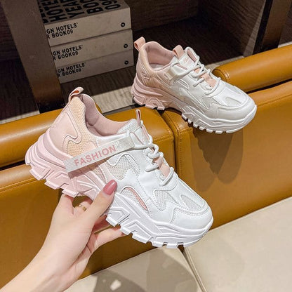 Lettering Label Applique Ombre Platform Sneakers - Pink / 35