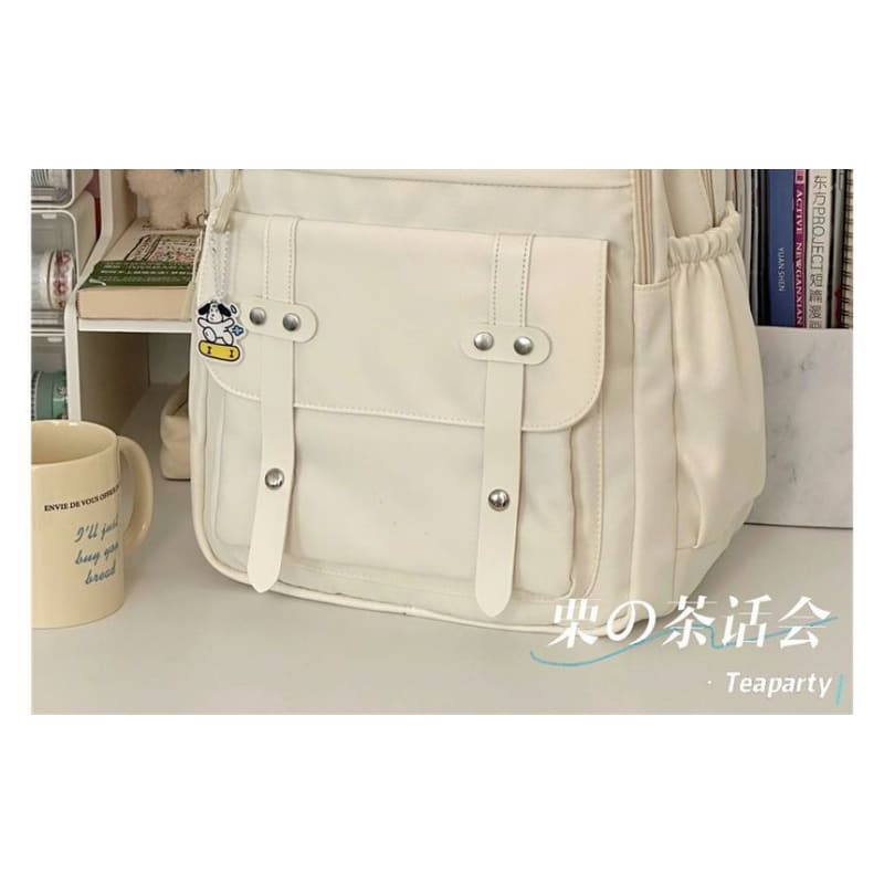 Lettering Label Buckled Flap Laptop Backpack