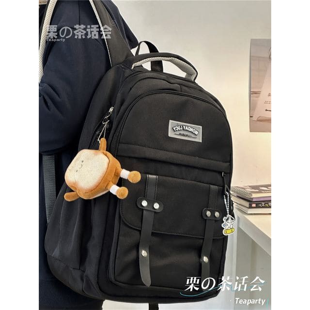 Lettering Label Buckled Flap Laptop Backpack - With Toast