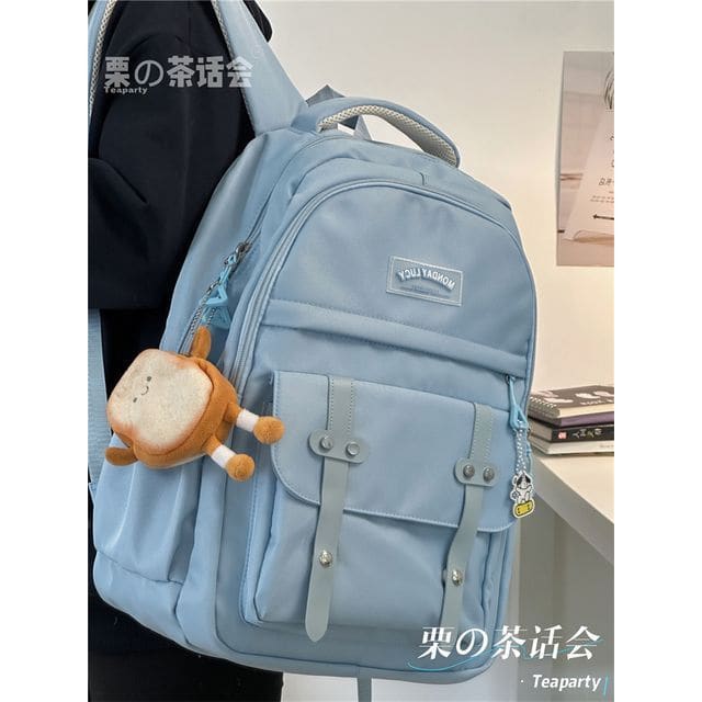 Lettering Label Buckled Flap Laptop Backpack - With Toast