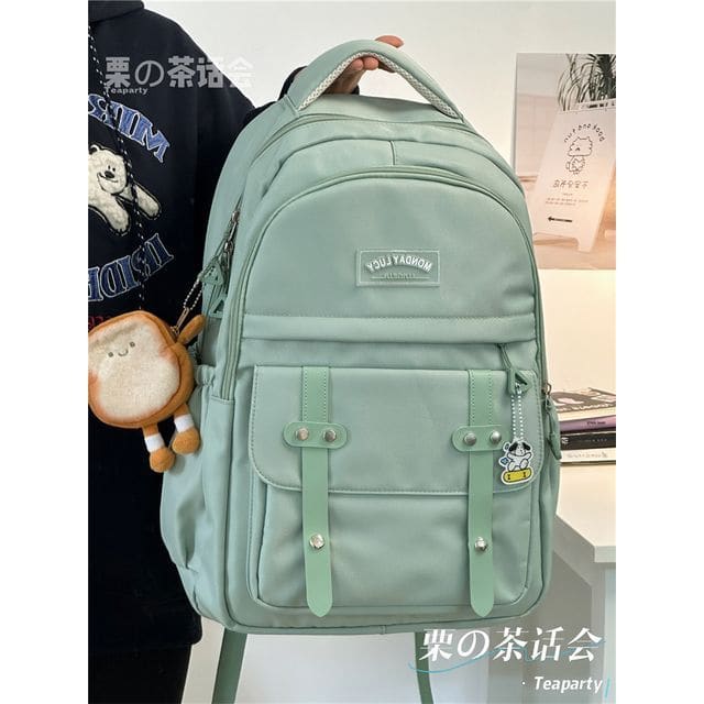 Lettering Label Buckled Flap Laptop Backpack - With Toast