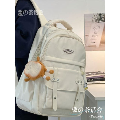 Lettering Label Buckled Flap Laptop Backpack - With Toast