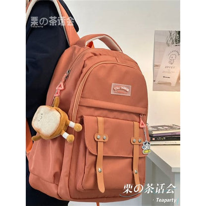 Lettering Label Buckled Flap Laptop Backpack - With Toast