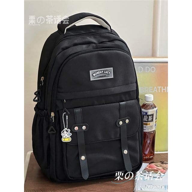 Lettering Label Buckled Flap Laptop Backpack - Without Bag