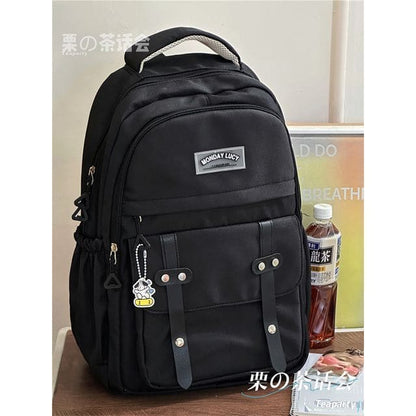 Lettering Label Buckled Flap Laptop Backpack - Without Bag