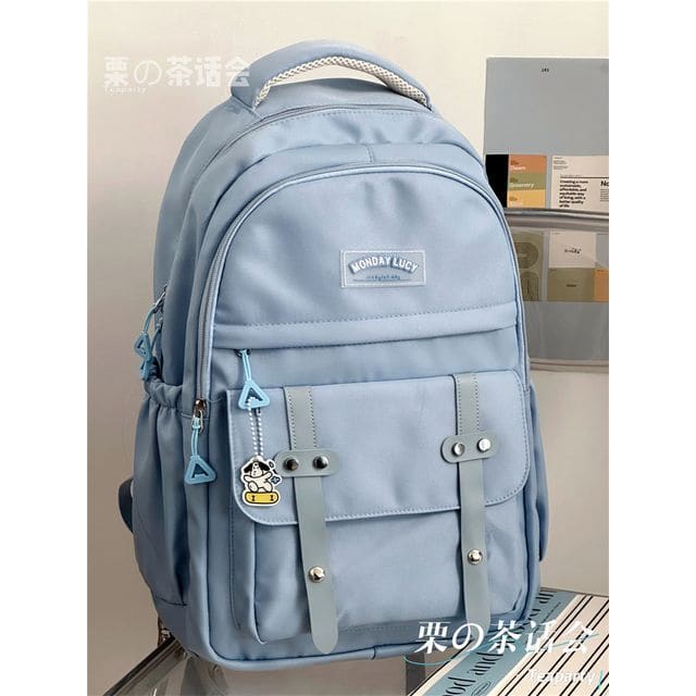 Lettering Label Buckled Flap Laptop Backpack - Without Bag