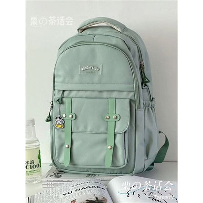 Lettering Label Buckled Flap Laptop Backpack - Without Bag