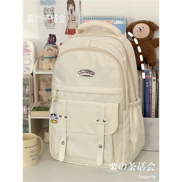 Lettering Label Buckled Flap Laptop Backpack - Without Bag