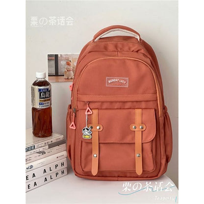 Lettering Label Buckled Flap Laptop Backpack - Without Bag