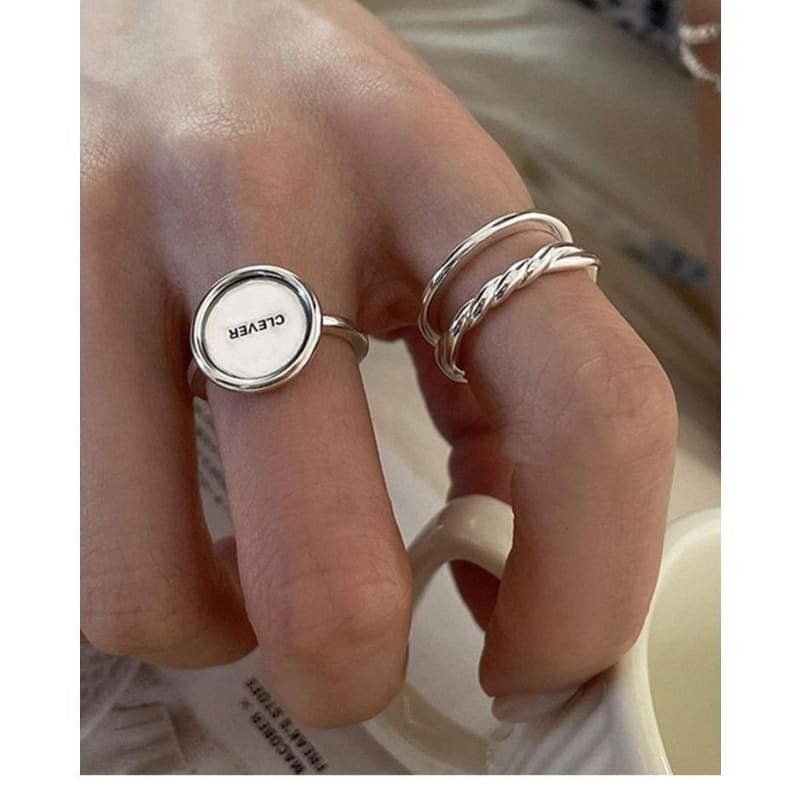 Lettering / Layered Sterling Silver Open Ring - J2907