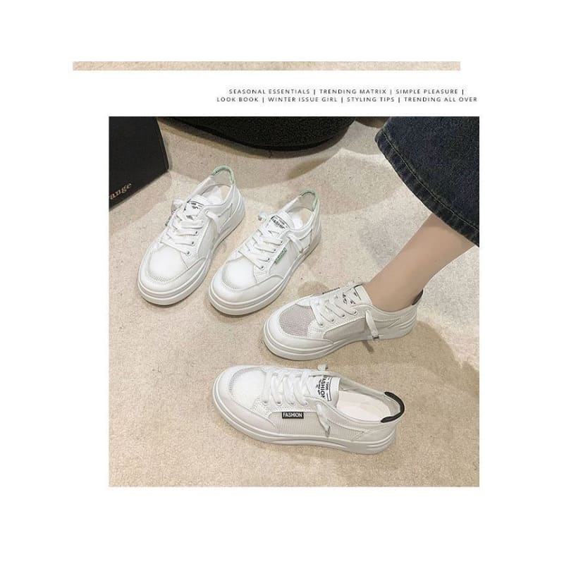 Lettering Mesh Panel Lace-Up Platform Sneakers