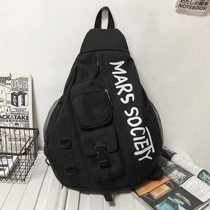 Lettering Nylon Sling Bag - Without Bag Charm -Black