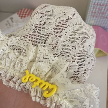 Lettering Pendant Floral Lace Socks - Lemon Yellow Letter