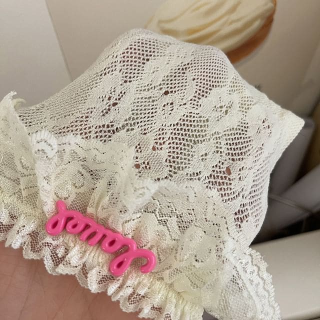 Lettering Pendant Floral Lace Socks - Rose Pink Letter