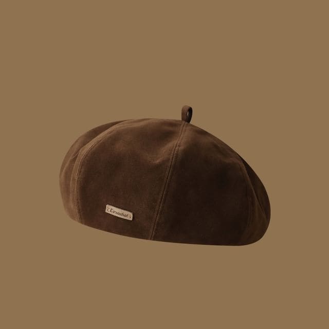 Lettering Plain Beret - Coffee / One Size