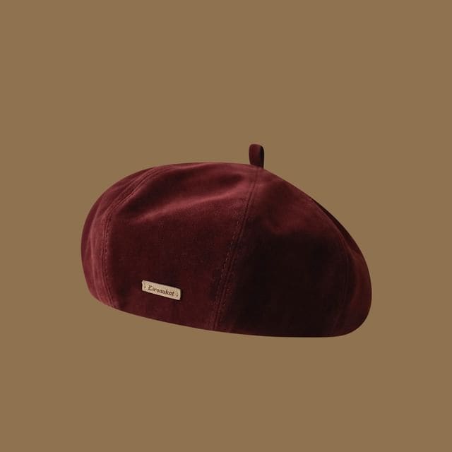 Lettering Plain Beret - Wine Red / One Size