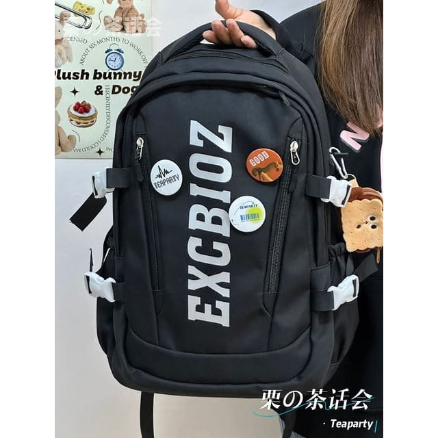 Lettering Print Buckle Backpack - With Biscuit Coin Purse