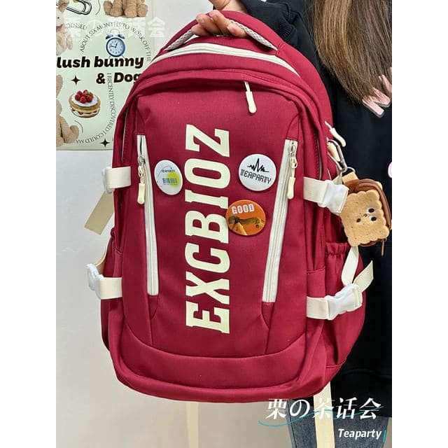 Lettering Print Buckle Backpack - With Biscuit Coin Purse