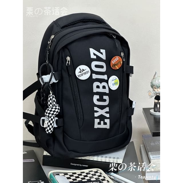 Lettering Print Buckle Backpack - With Checker Knot Charm