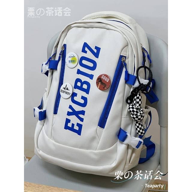 Lettering Print Buckle Backpack - With Checker Knot Charm