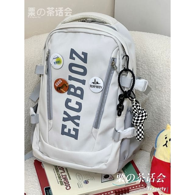 Lettering Print Buckle Backpack - With Checker Knot Charm