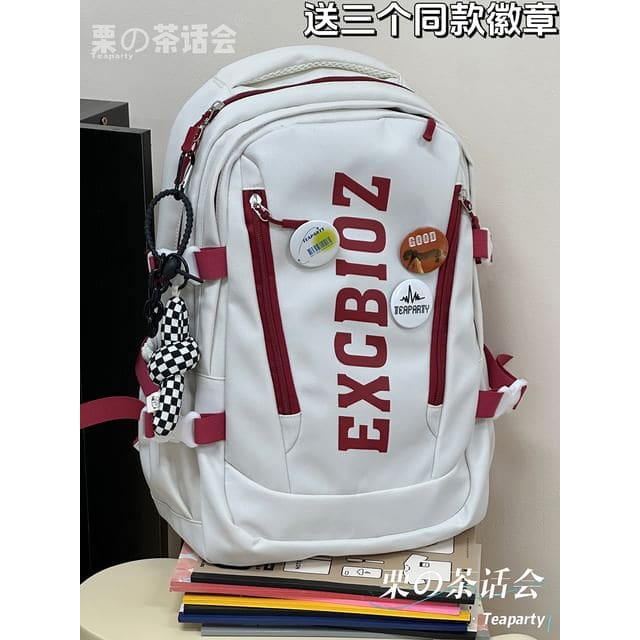 Lettering Print Buckle Backpack - With Checker Knot Charm