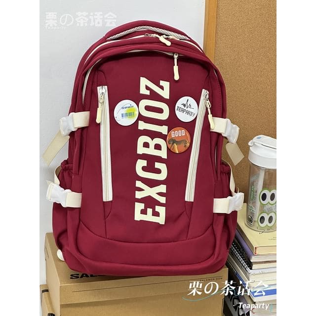 Lettering Print Buckle Backpack - Without Charm - Red