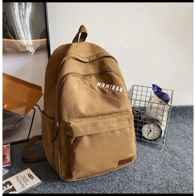 Lettering Print Canvas Backpack - Without Charm - Brown