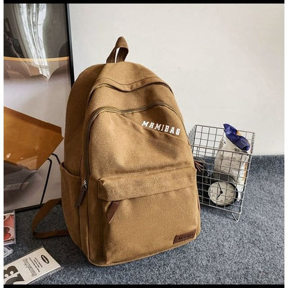 Lettering Print Canvas Backpack - Without Charm - Brown