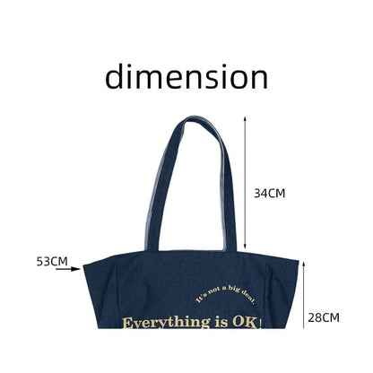 Lettering Print Canvas Tote Bag