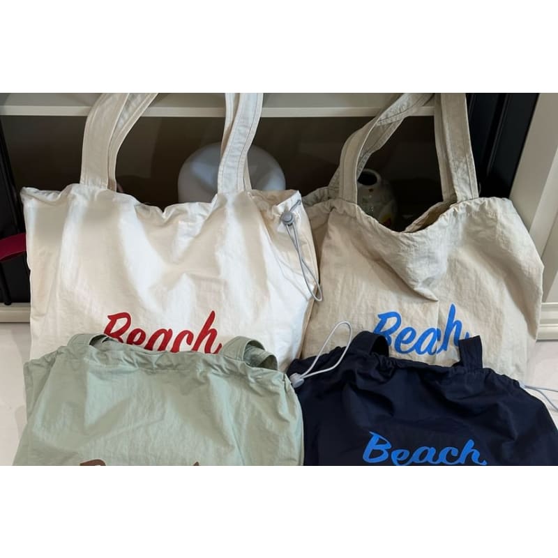 Lettering Print Drawstring Tote Bag / Bag Charm / Set